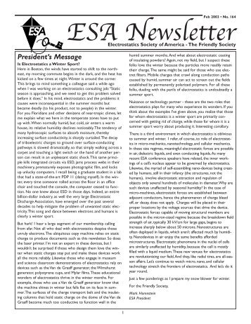 Feb03 ESA newsletter - Electrostatics Society of America