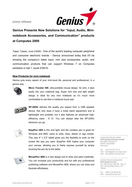 press release Genius Presents New Solutions for  - Genius Europe