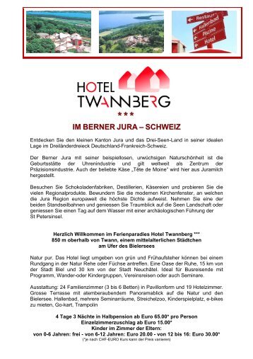 Offerte Busmail24 de HOTEL TWANNBERG - Reisemail24