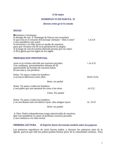 1 13 de mayo DOMINGO VI DE PASCUA / B Ãmense como yo lo he ...