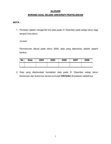 1 GLOSARI BORANG SOAL SELIDIK UNIVERSITI PENYELIDIKAN ...