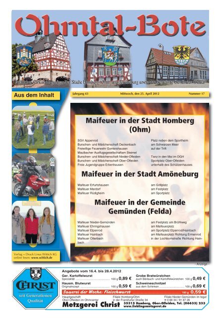 Maifeuer in der Stadt Homberg (Ohm) Maifeuer ... - Gemünden (Felda)