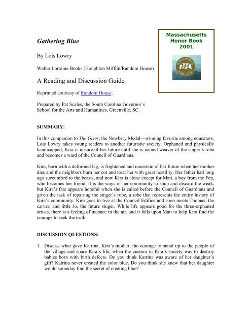 Gathering Blue A Reading and Discussion Guide - Massachusetts ...