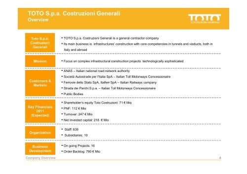 TOTO Costruzioni Company Profile 30052012 - TOTO SpA