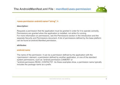 The AndroidManifest.xml File - ìëë¡ì´ë ê¸°ì  ì»¤ë®¤ëí° : Korea ...