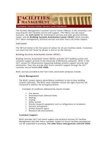 Customer Service Standards - Facilities Management - University of ...