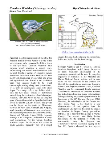 Cerulean Warbler - Michigan Breeding Bird Atlas Website