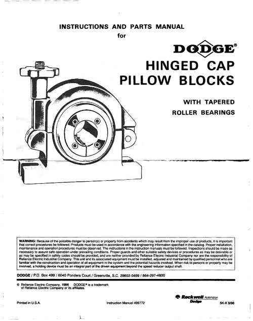 Da!iGEâ HINGED CAP PILLOW BLOCKS - PTplace.com