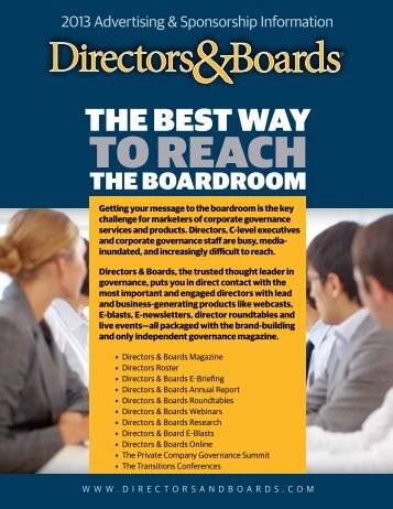 Download the complete 2013 Directors & Boards Media Kit (.pdf file)