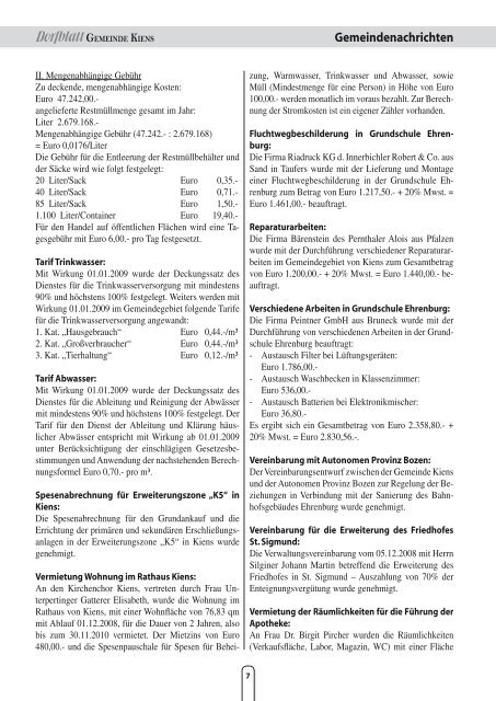 Dorfblatt GEMEINDE KIENS