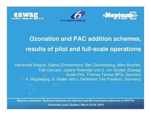 Ozonation and PAC addition schemes, results - EU Project Neptune