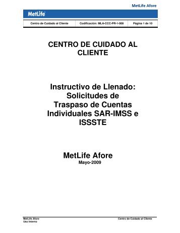 Solicitudes de Traspaso de Cuentas Individuales SAR ... - MetLife