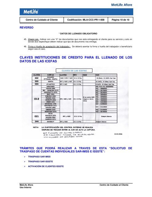 Solicitudes de Traspaso de Cuentas Individuales SAR ... - MetLife