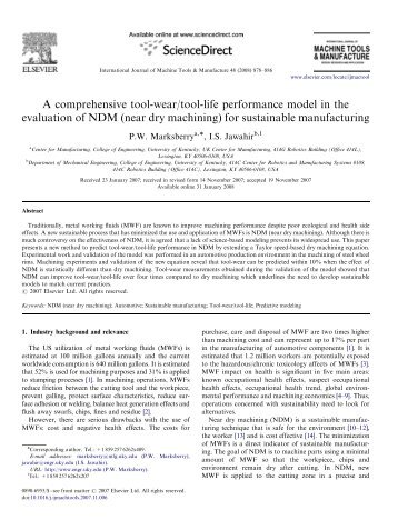 A comprehensive tool-wear/tool-life performance model in the ...