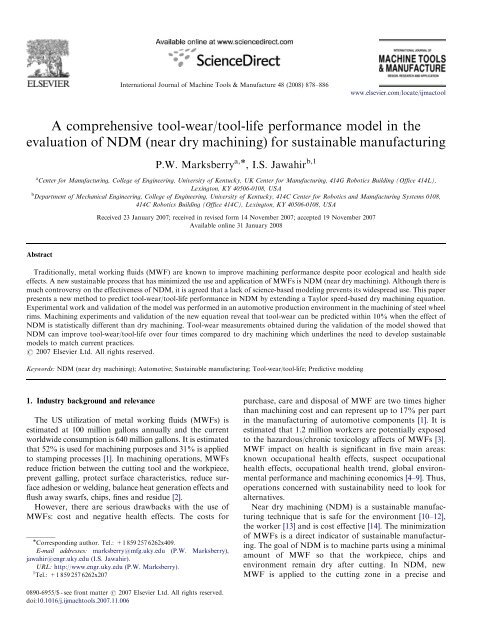 A comprehensive tool-wear/tool-life performance model in the ...