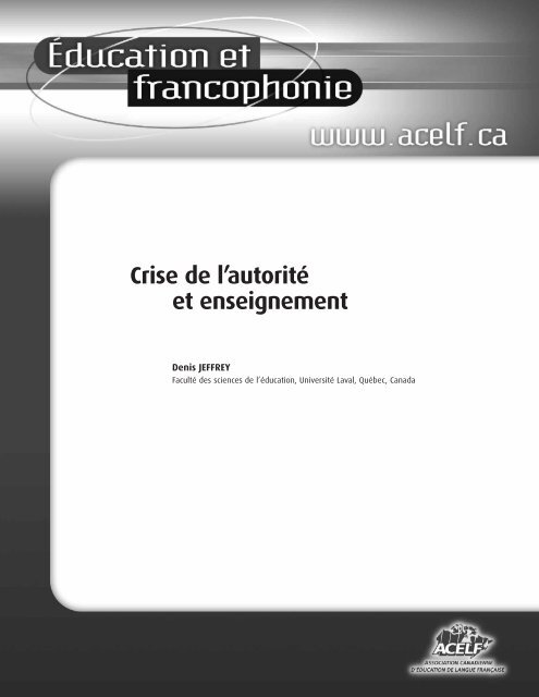 Crise de l'autoritÃ© et enseignement - acelf