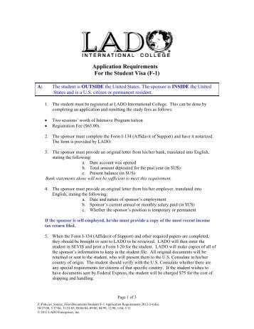 Application Requirements For the Student Visa (F-1) - Lado ...