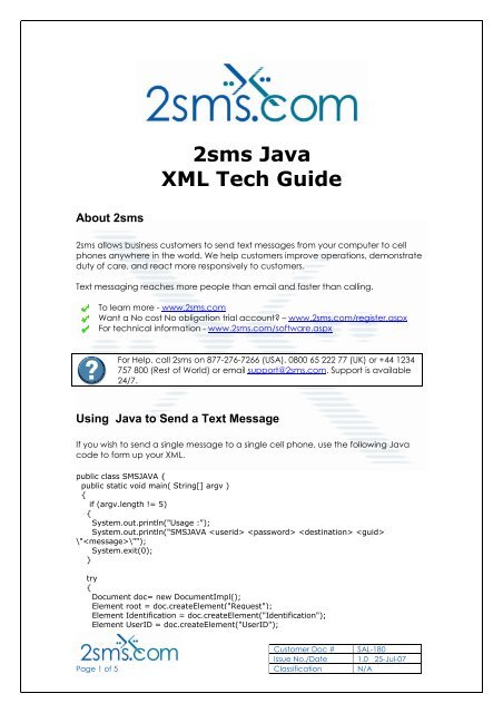 XML Code samples - Java - 2SMS.com