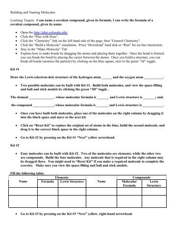 Building and Naming Molecules Learning Targets: I can name a ...