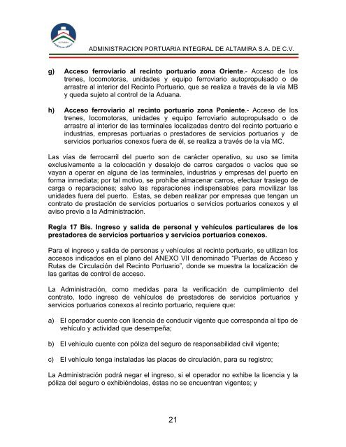 Reglas de Operación del Puerto de Altamira