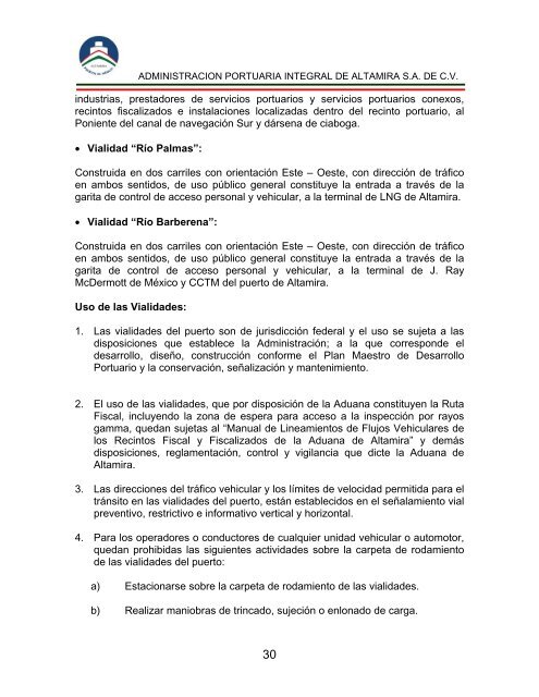 Reglas de Operación del Puerto de Altamira