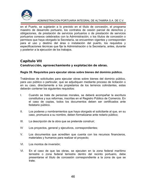 Reglas de Operación del Puerto de Altamira