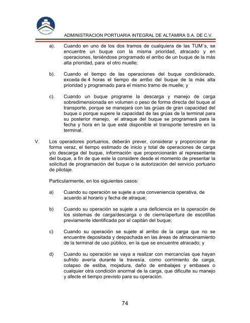 Reglas de Operación del Puerto de Altamira