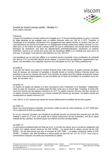 Contrat de travail Ã temps partiel â€“ ModÃ¨le 3.1 - Viscom