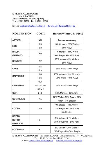 KOLLEKTION COFIL Herbst/Winter 2011/2012 - E-Flachnachfolger ...