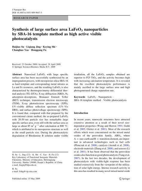 Synthesis of large surface area LaFeO3 nanoparticles by SBA-16 ...