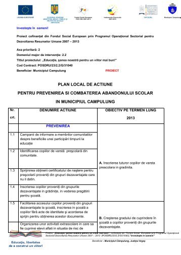 PLAN LOCAL DE ACTIUNE PENTRU PREVENIREA SI ...