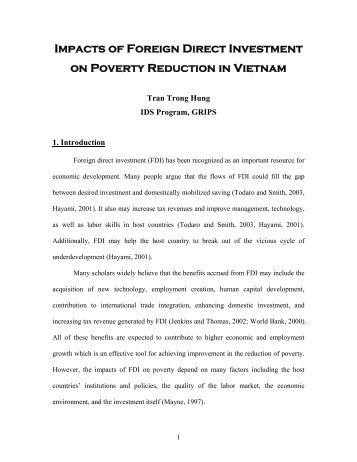 Impacts of Foreign Direct Investment on Poverty Reduction in Vietnam