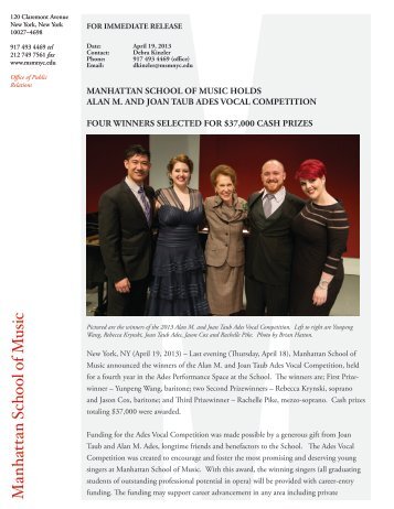 Full press release - Manhattan School of Music