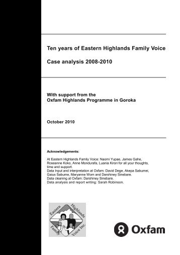 Ten years of Eastern Highlands Family Voice Case analysis 2008 ...