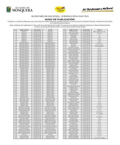 secretaría de hacienda / jurisdicción coactiva - Mosquera