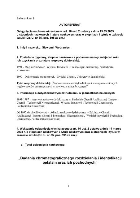 02 Autoreferat do pdf - Slawomir Wybraniec - polski