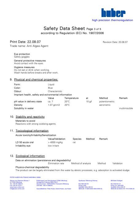 Sicherheitsdatenblatt 1/6 - HUBER