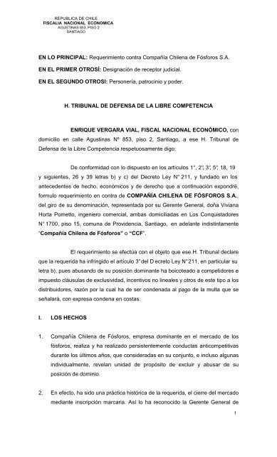 Requerimiento contra Compañía Chilena de Fósforos SA EN EL ...