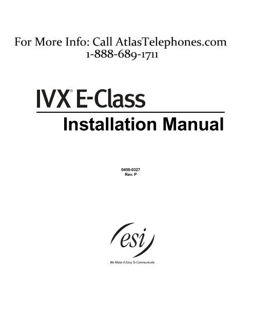 IVX E-Class Installation Manual - Atlas Telephones