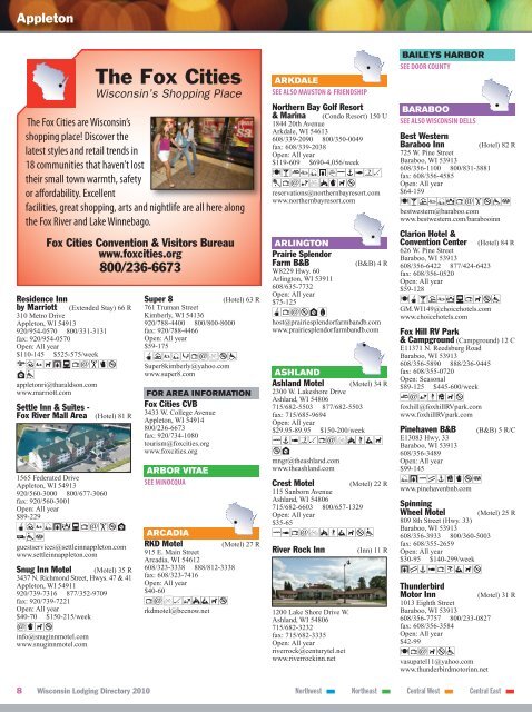 2010 Lodging Directory - Wisconsin Department of Tourism