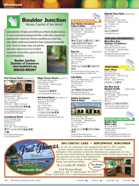 2010 Lodging Directory - Wisconsin Department of Tourism