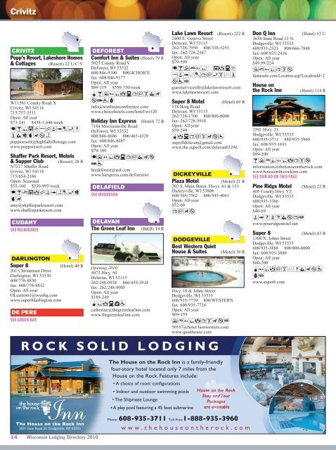 2010 Lodging Directory - Wisconsin Department of Tourism