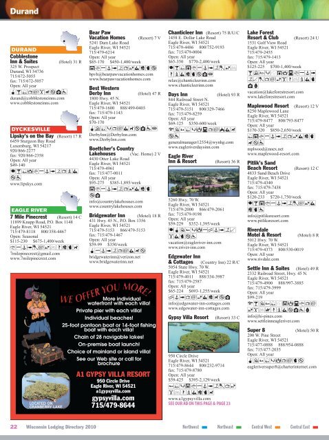 2010 Lodging Directory - Wisconsin Department of Tourism