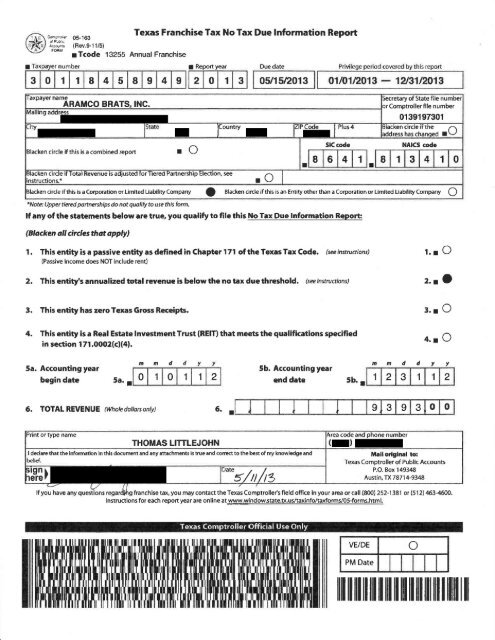 Texas Franchise Tax No Tax Due Information Report texas-franchise-tax-no-tax-due-information-report