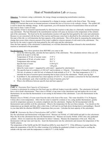 Heat of Neutralization Lab AP Chemistry