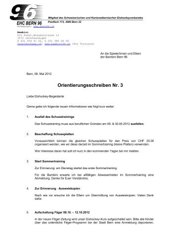 Orientierungsschreiben 3 - EHC Bern 96