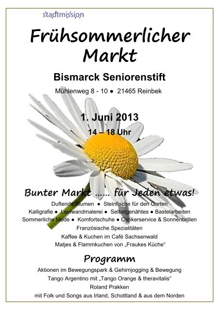 Frühsommerlicher Markt Bismarck Seniorenstift - Stadtmission Kiel