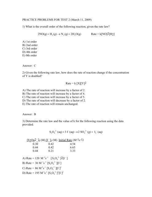 PRACTICE PROBLEMS FOR TEST 2 (March 11, 2009) 1) What is ...