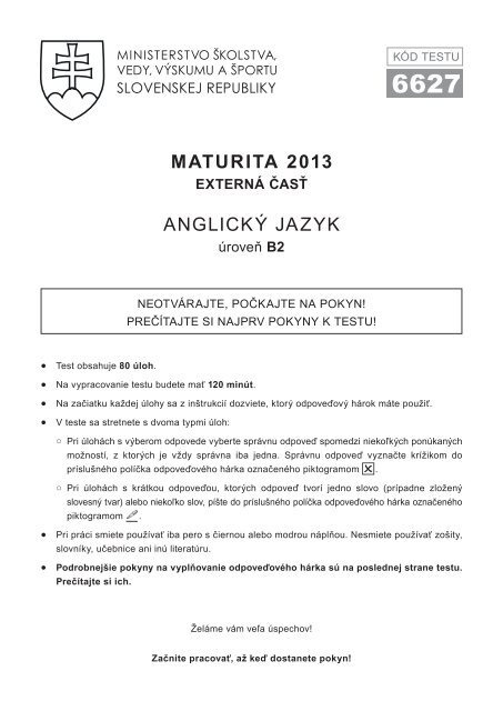 MATURITA 2013 ANGLICKÃ JAZYK - NÃšCEM