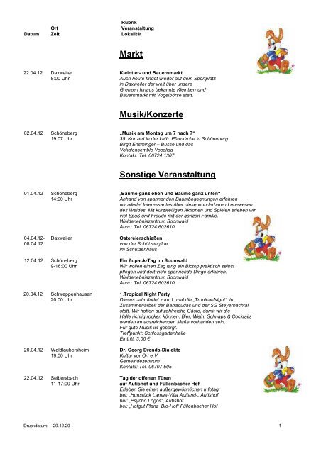 Veranstaltungen im April 2012 Dies und Das